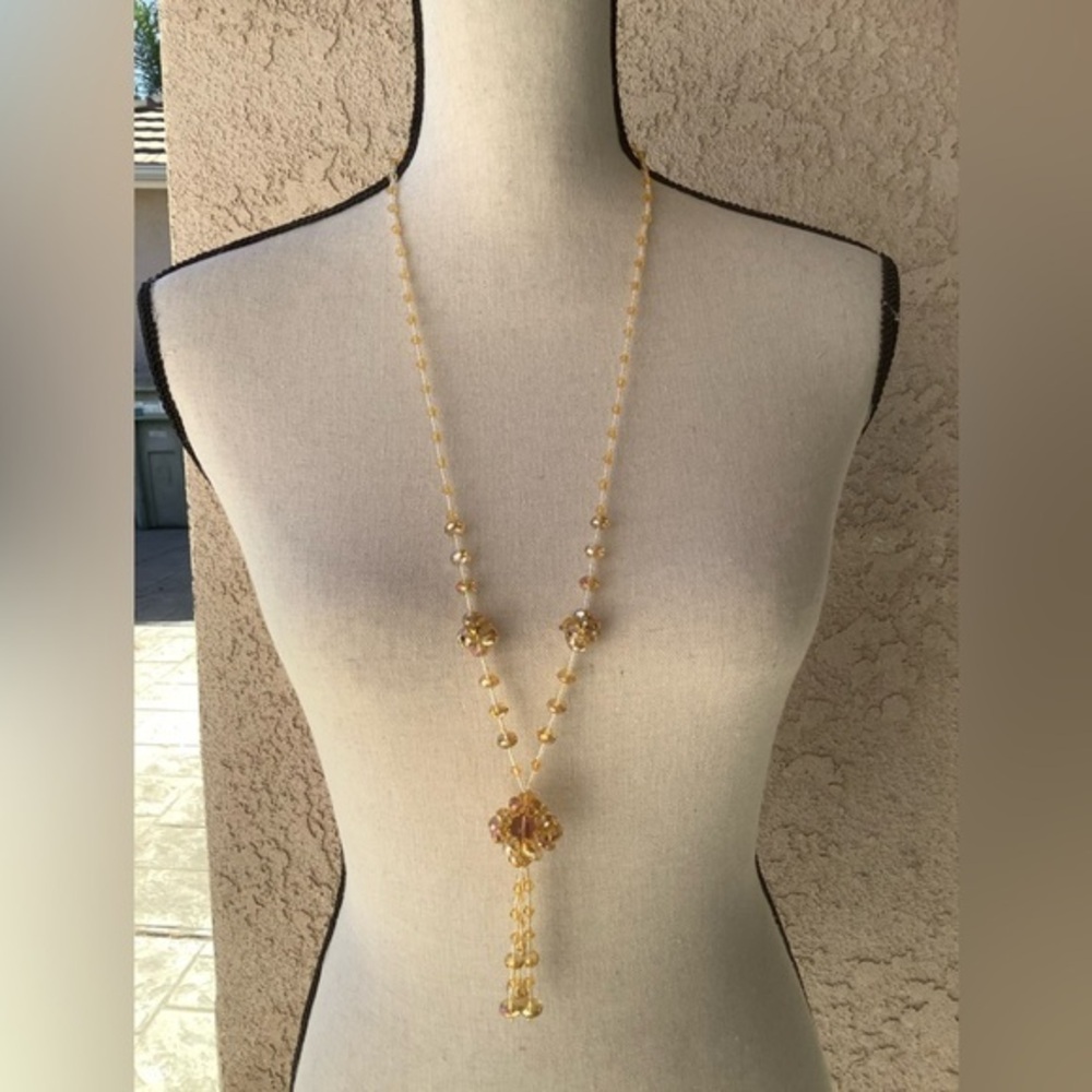 Yellow Beaded fashion lariat 19” necklace